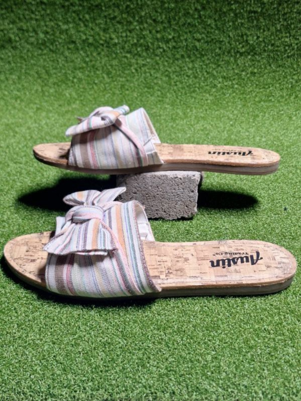 Austin Clothing Co. Pastel Striped Bow Slide Sandals